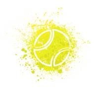 Yellow grunge ink blots splash with white outline tennis ball silhouette